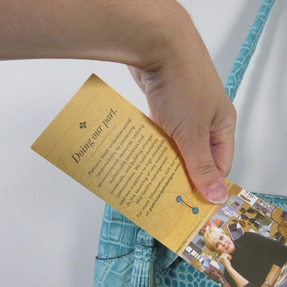 Patricia Nash Abingdon Blue Grass Genuine Leather Tote Bag Croc Embossed 966 - Picture 15 of 16